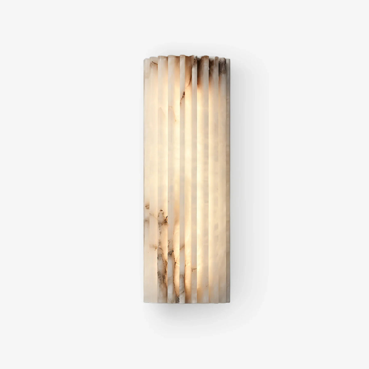 Illuminated Modern Natural Alabaster Cylinder Wall Sconce Studio Shot