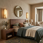 Modern Alabaster Cylinder Wall Sconces in Master Bedroom Setting