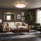 Brass Alabaster Flush Mount Light in Contemporary Living Room