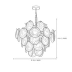 Modern Orange-Red Iridescent Round Disc Art Glass Chandelier Line Art Dimension Diagram
