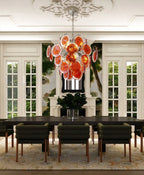 Modern Silver Frame Orange-Red Iridescent Chandelier in Grand Dining Room