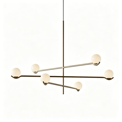 Modern Branching Brass Globe Chandelier on Pure White Background