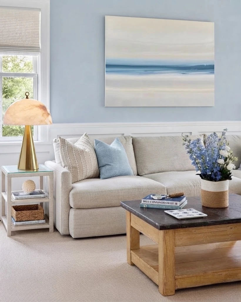 Modern Alabaster Dome Table Lamp in Bright Living Area