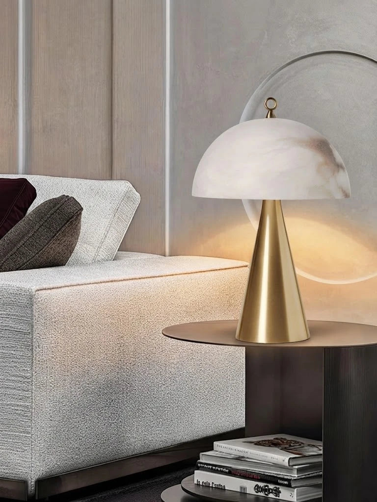 Modern Alabaster Dome Table Lamp in Luxury Master Bedroom