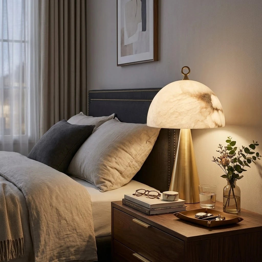 Modern Alabaster Dome Table Lamp in Master Bedroom Interior