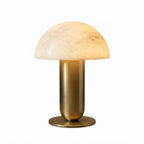 Modern Brass and Alabaster Mushroom Table Lamp with Gold Canopy on Pure White Background