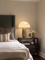 Modern Alabaster Mushroom Table Lamp in Master Bedroom Interior