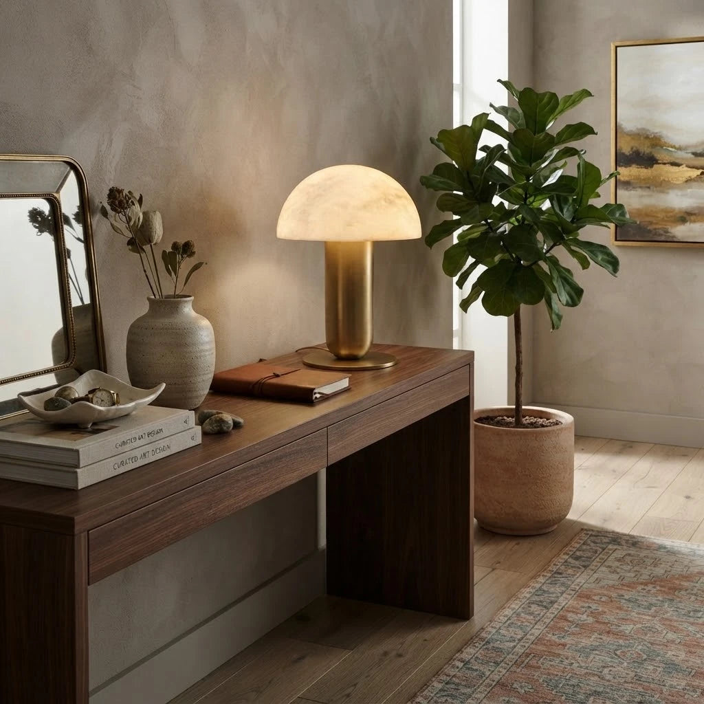 Modern Alabaster Mushroom Table Lamp in Designer Work Space