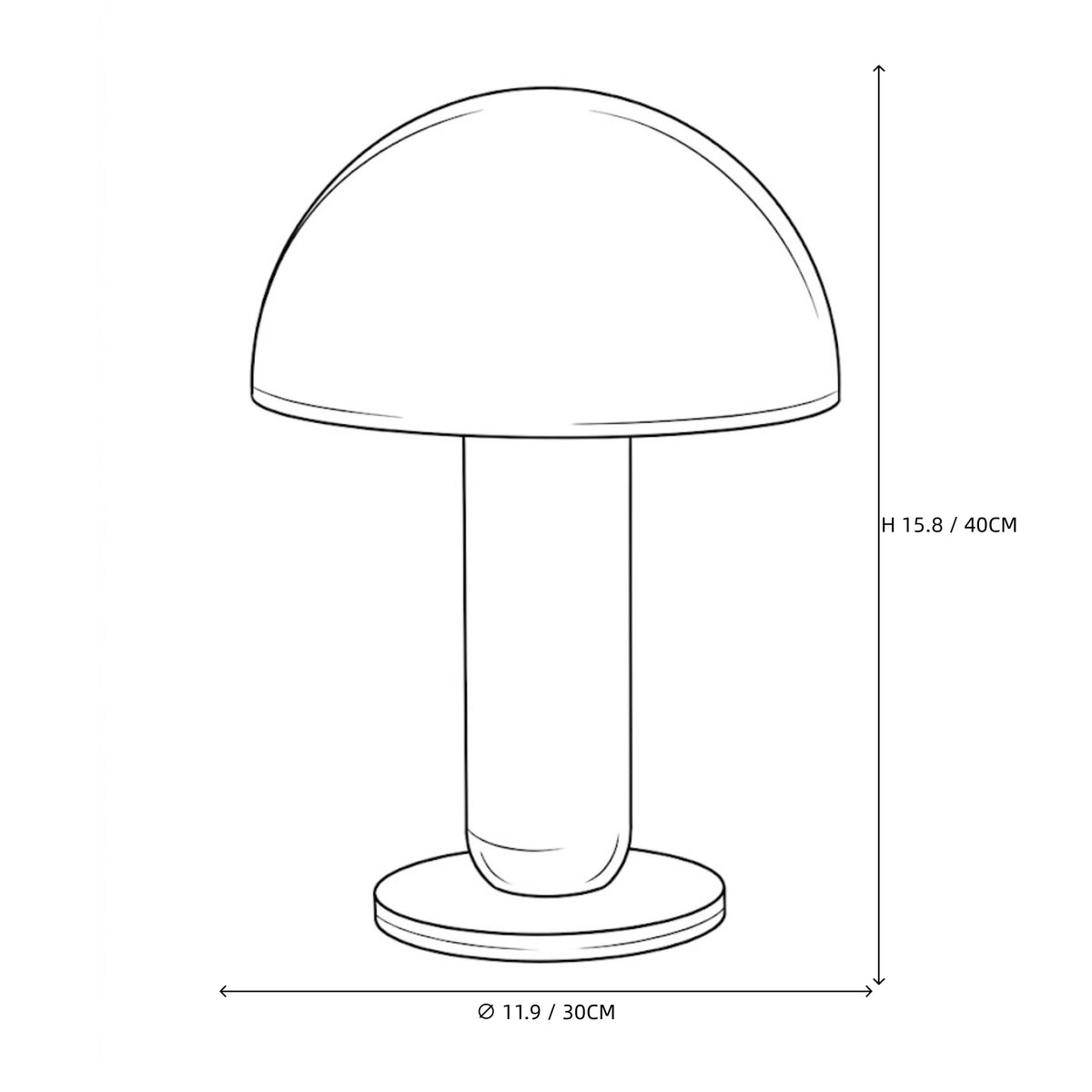 Modern Alabaster Mushroom Table Lamp Line Art Dimension Diagram