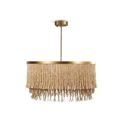 Modern Boho Tiered Beaded Fringe Chandelier on White Background