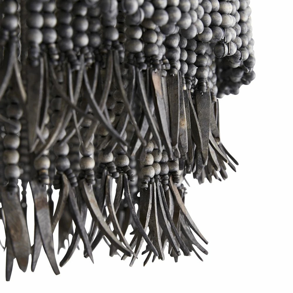 Detail of Charcoal Black Wood Bead Fringe Drops