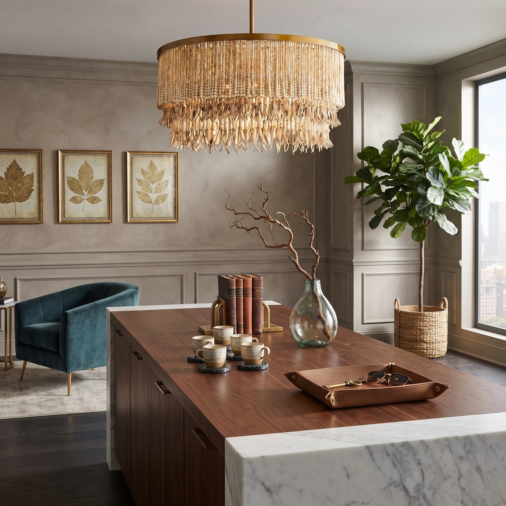 Beaded Fringe Drum Chandelier