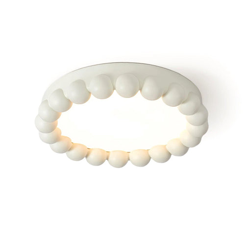 Modern White Beaded Edge Flush Mount Ceiling Light on Pure White Background