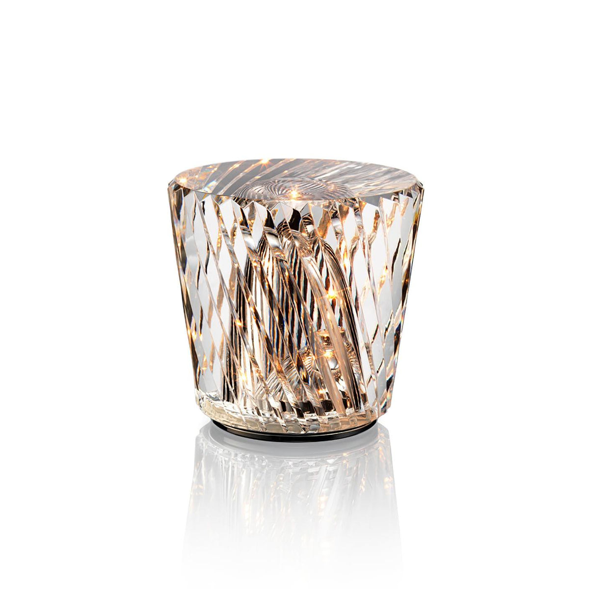 Becrux Crystal Cordless Table Lamp textured clear crystal rechargeable lamp isolated white reflective background