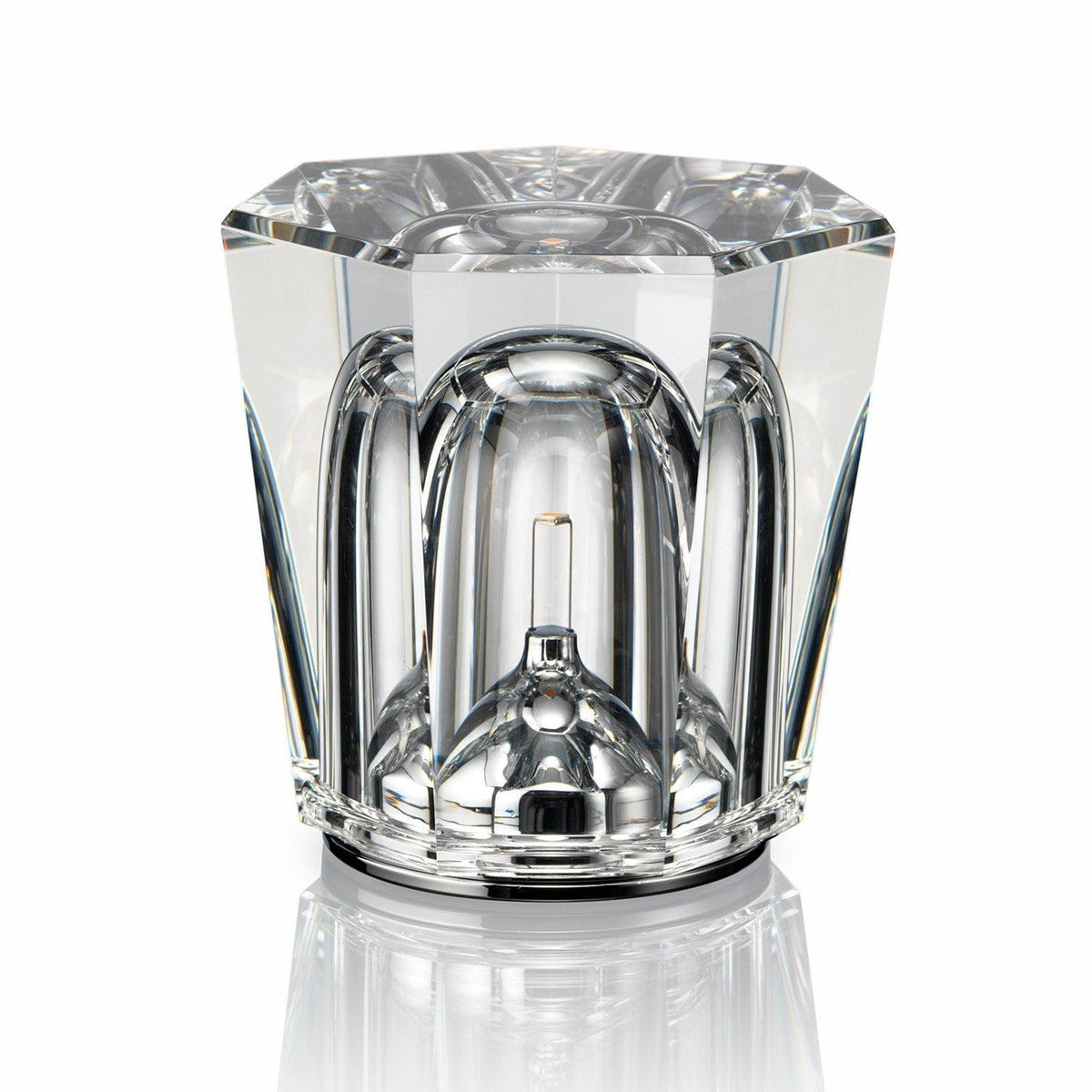 Three assorted Becrux crystal lamps placed side-by-side light tabletop display