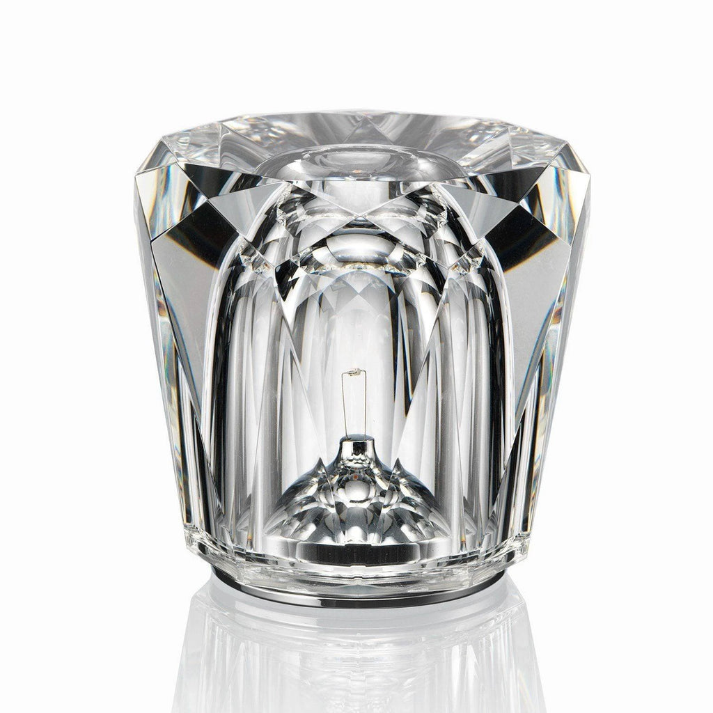 Front View of Modern Rounded Faceted Crystal Cordless Table Lamp Studio Display