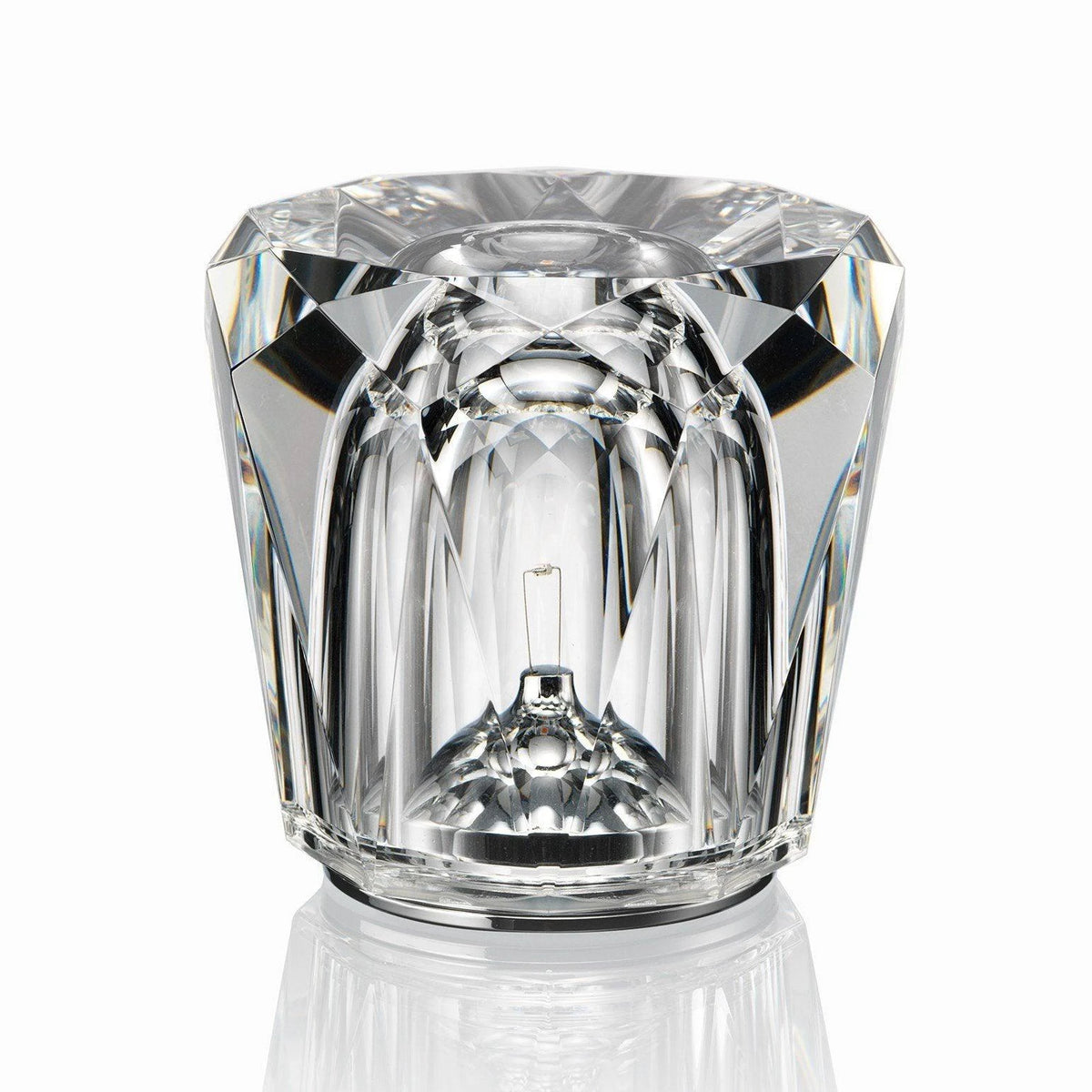 Front View of Modern Rounded Faceted Crystal Cordless Table Lamp Studio Display