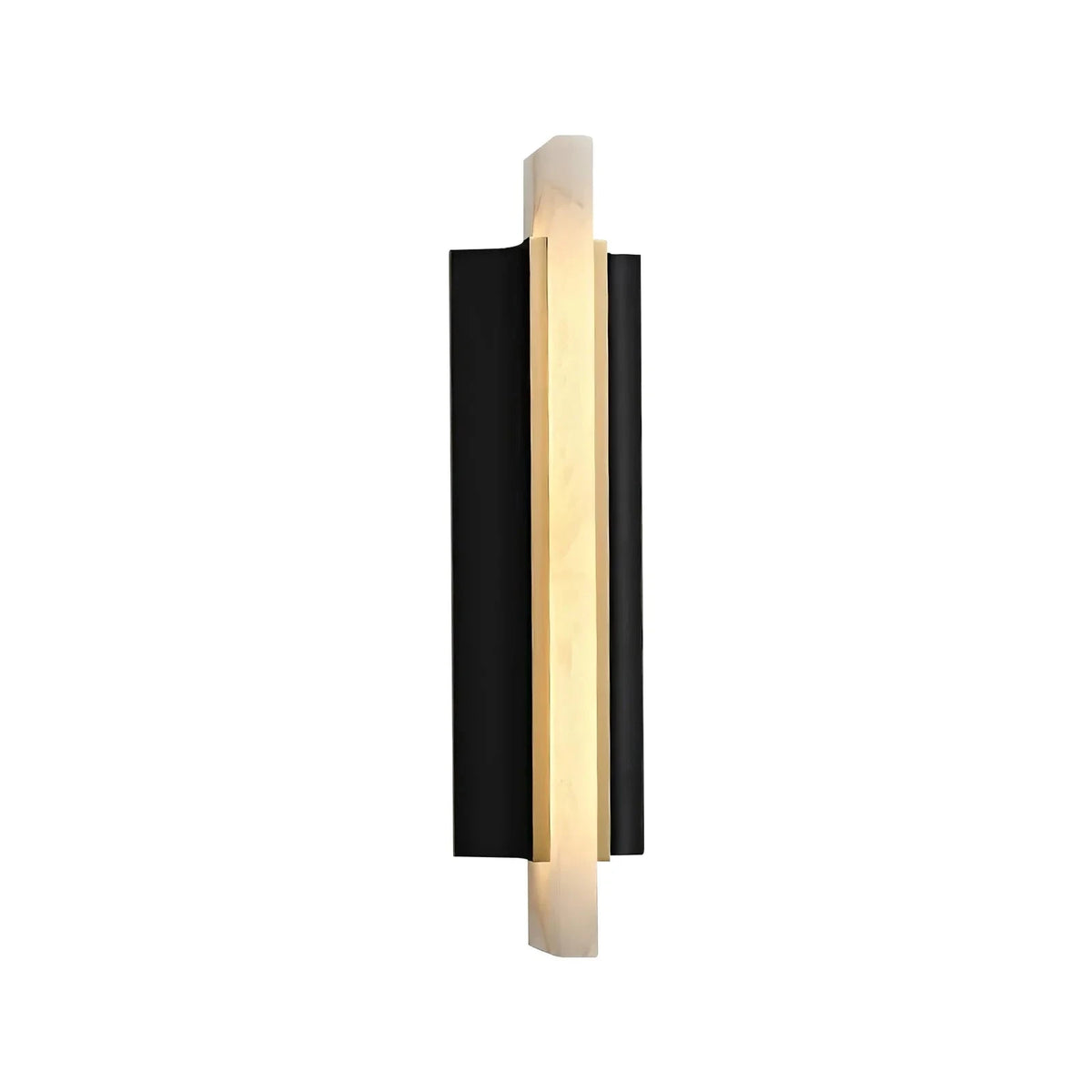 Modern Rectangular Black Flanked Alabaster Pillar Wall Sconce on White Background