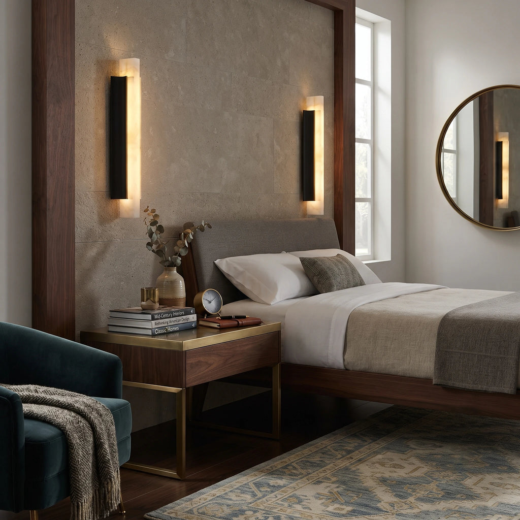 Alabaster Pillar Wall Sconce as Bedside Ambient Light