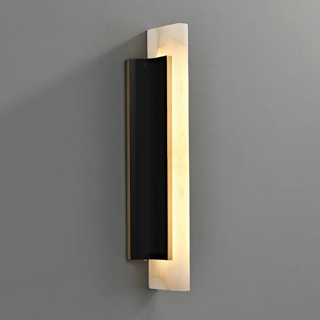 Side Angle View of Black Flanked Alabaster Pillar Sconce