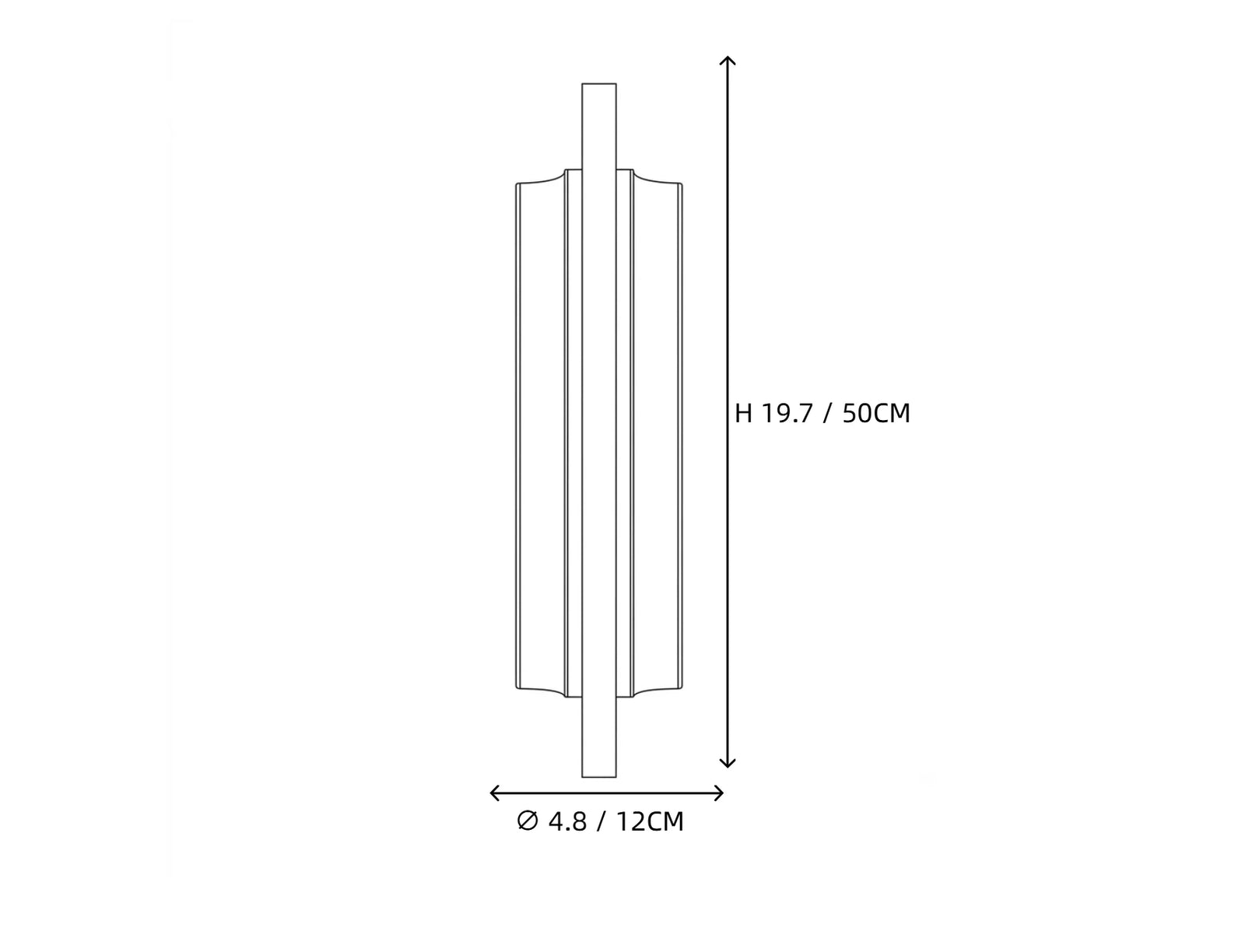 Long Alabaster Pillar Wall Sconce Line Art Dimension Diagram