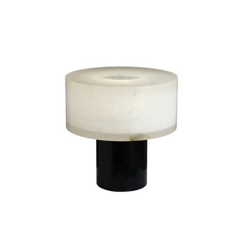 Modern Alabaster Cylinder Table Lamp on Pure White Background