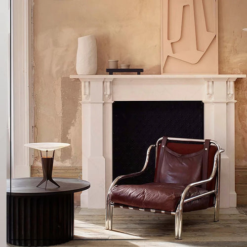 Modern Alabaster Disc Table Lamp in Traditional Living Room