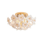 Modern White Ceramic Petal Art Flush Mount Ceiling Light with Brass Hardware on Pure White Background