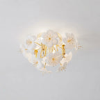 Illuminated Modern White Ceramic Petal Ceiling Light Studio Shot