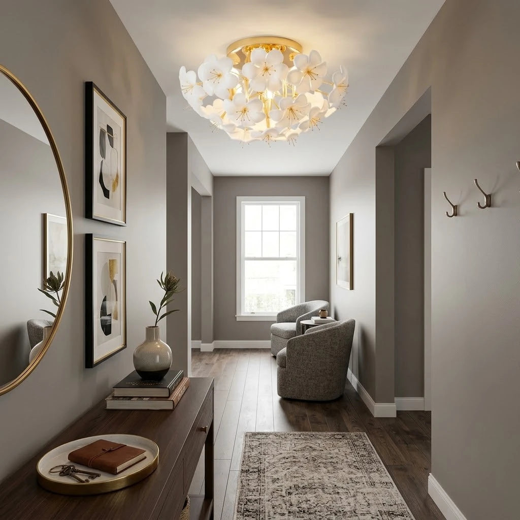 Modern Ceramic Flower Flush Mount Ceiling Light in Corridor