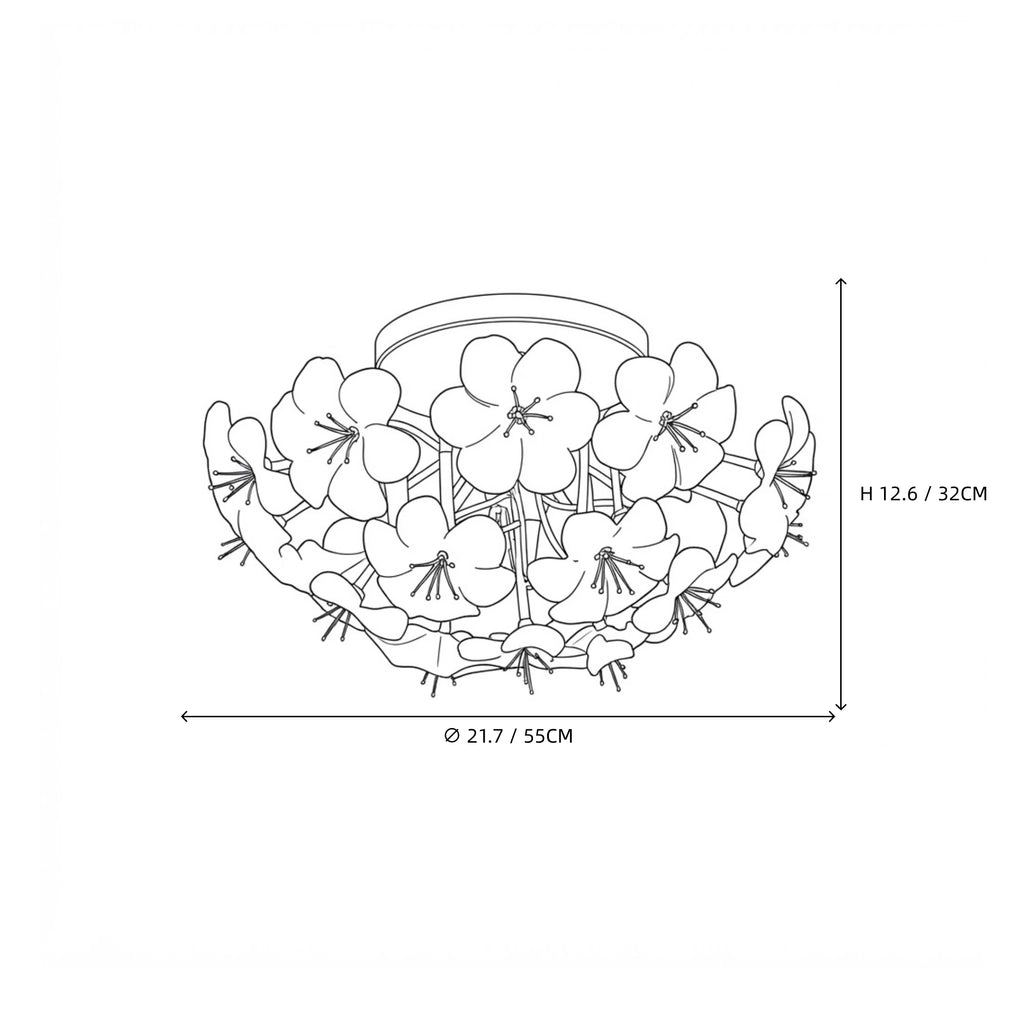 Modern Large White Ceramic Petal Ceiling Light Line Art Dimension Diagram