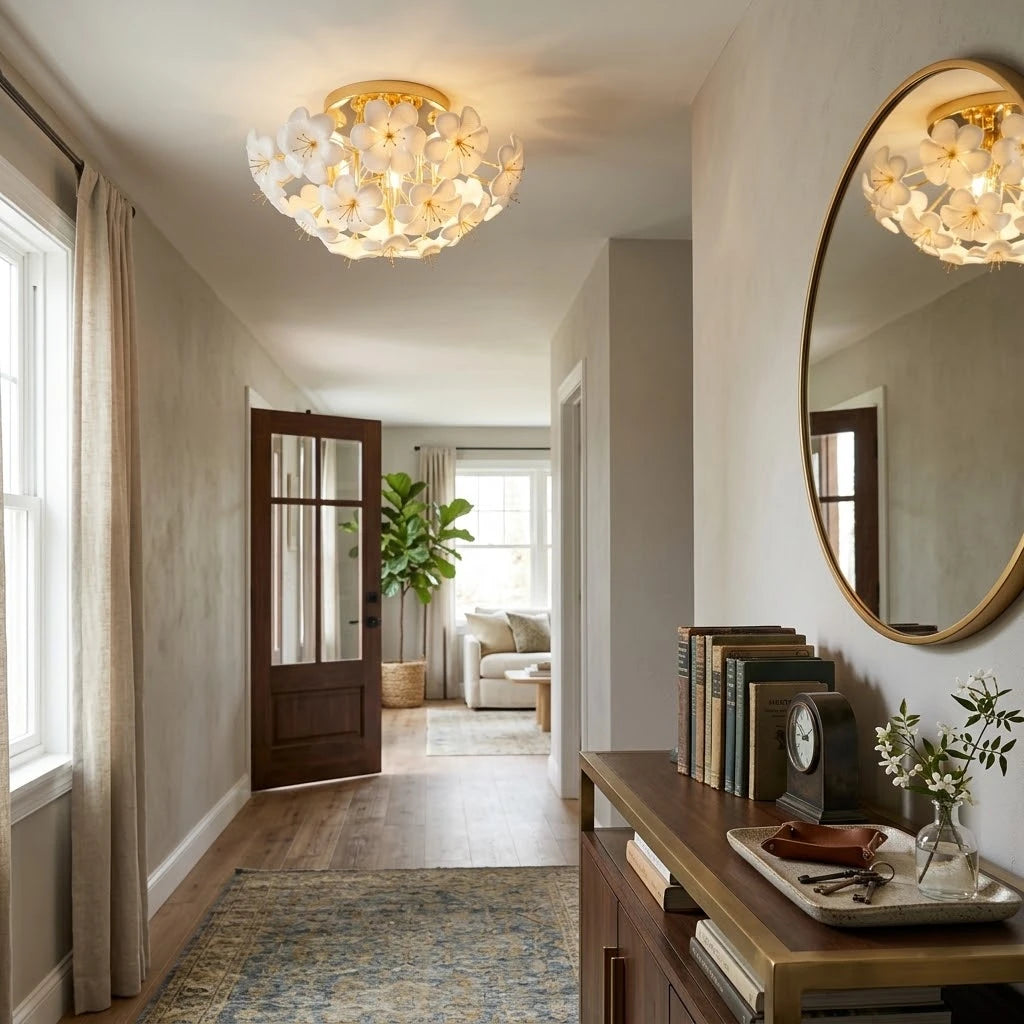 Modern White Ceramic Petal Flush Mount Ceiling Light in Entryway Foyer