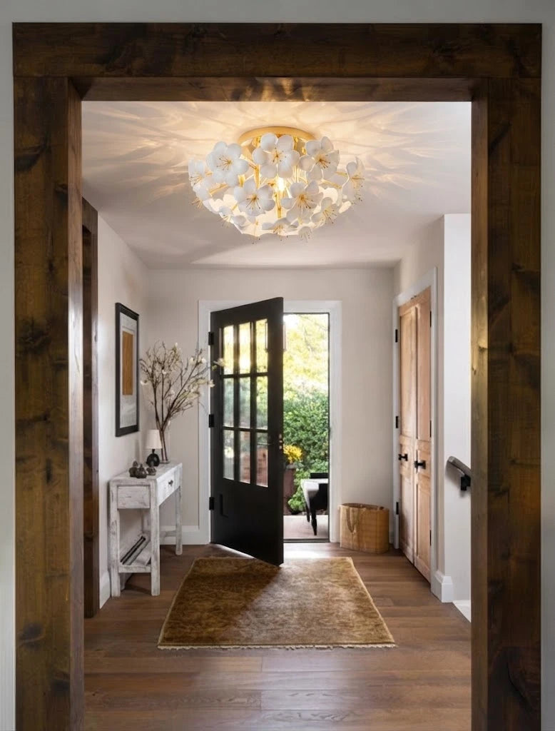 Modern Ceramic Flower Flush Mount Ceiling Light in Foyer Interior