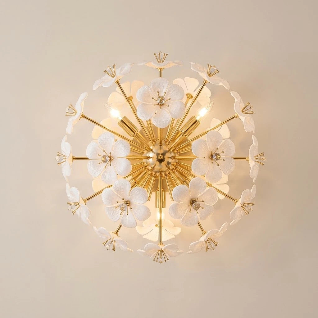 Top View of Modern White Ceramic Petal Flush Mount Ceiling Light