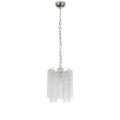 Modern Silver Frame and Fluted Art Glass Single Pendant Light with Silver Canopy on Pure White Background