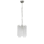 Modern Silver Frame and Fluted Art Glass Single Pendant Light with Silver Canopy on Pure White Background