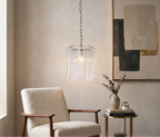 Modern Fluted Art Glass Single Pendant Light in Elegant Bedroom Interior