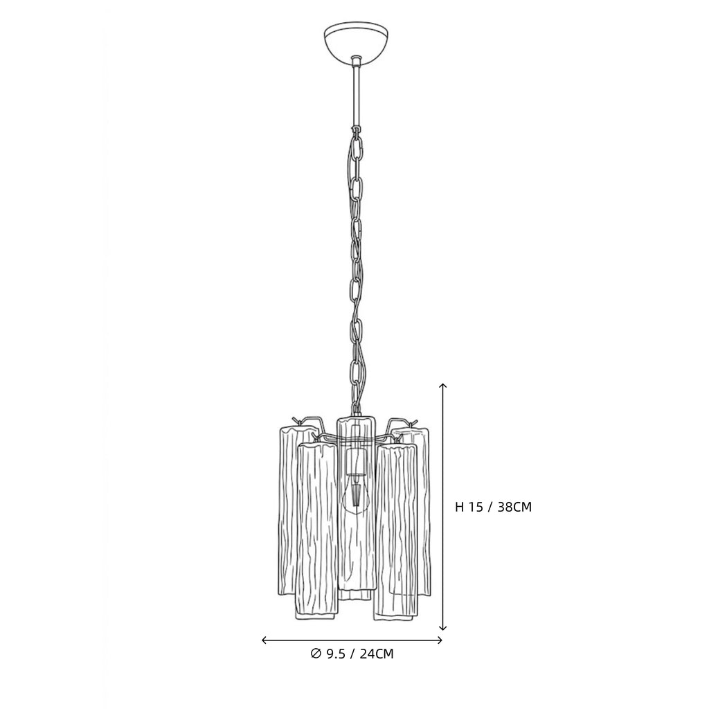 Modern Fluted Art Glass Single Pendant Light Line Art Dimension Diagram