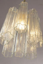 Illuminated Modern Fluted Art Glass Pendant Light Studio Display