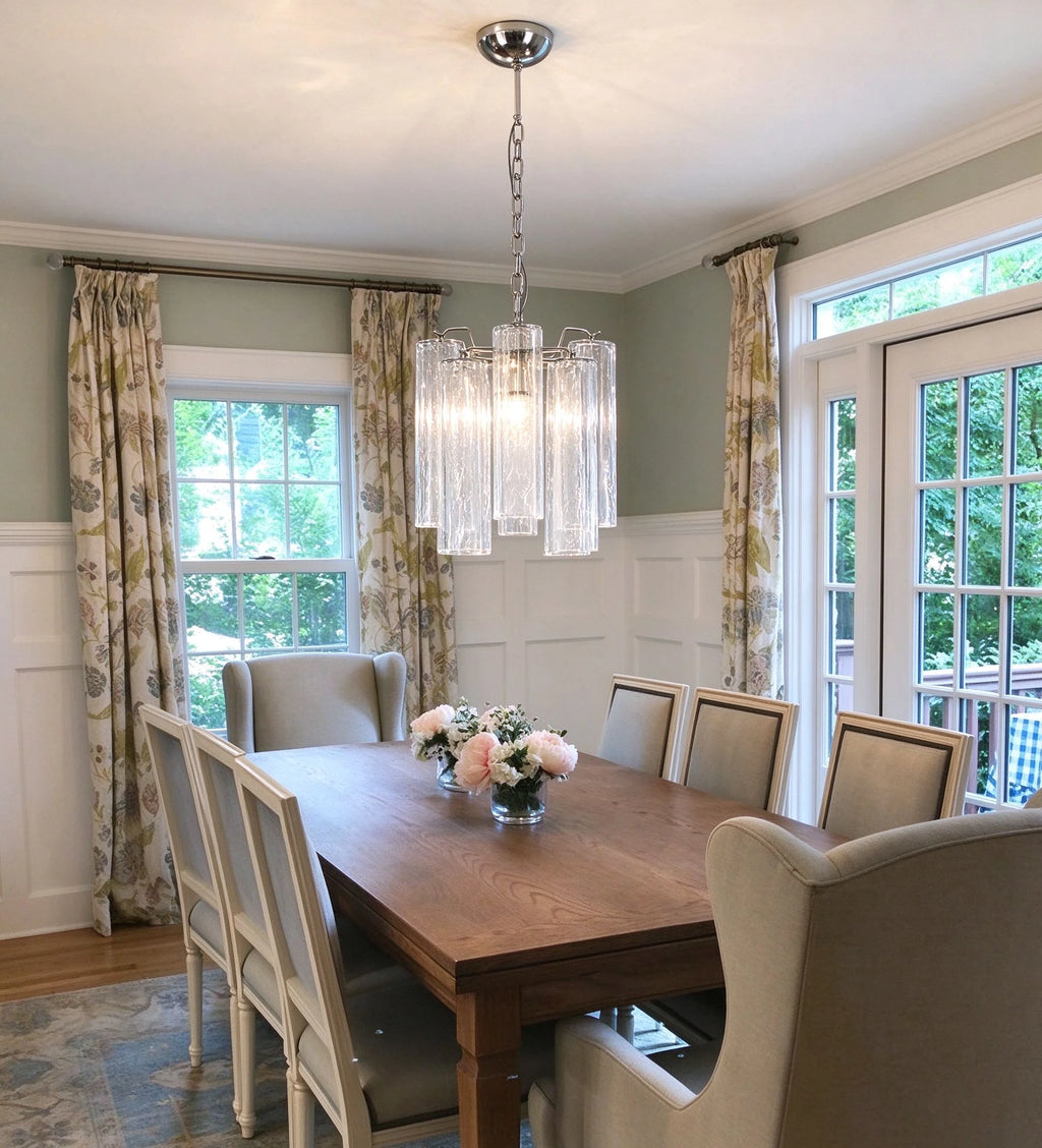 Modern Fluted Art Glass Single Pendant Light in Formal Dining Room