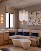 Modern Silver Frame Fluted Art Glass Pendant Light in Cozy Living Room Space