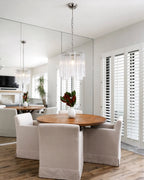 Modern Fluted Art Glass Single Pendant Light Over Round Dining Table