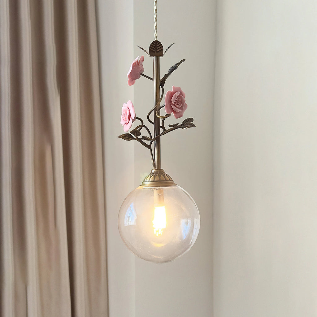 Blush Glass Rattan Sphere Pendant