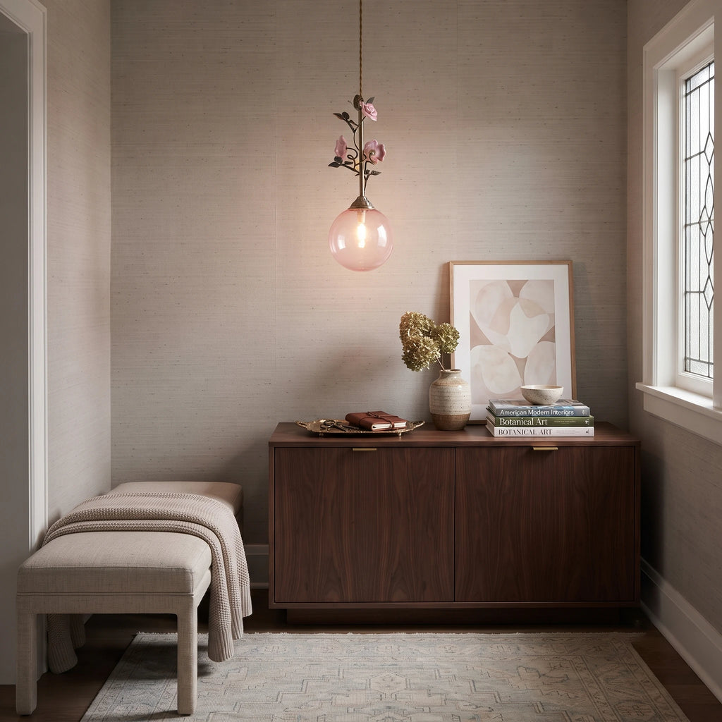 Blush Glass Rattan Sphere Pendant