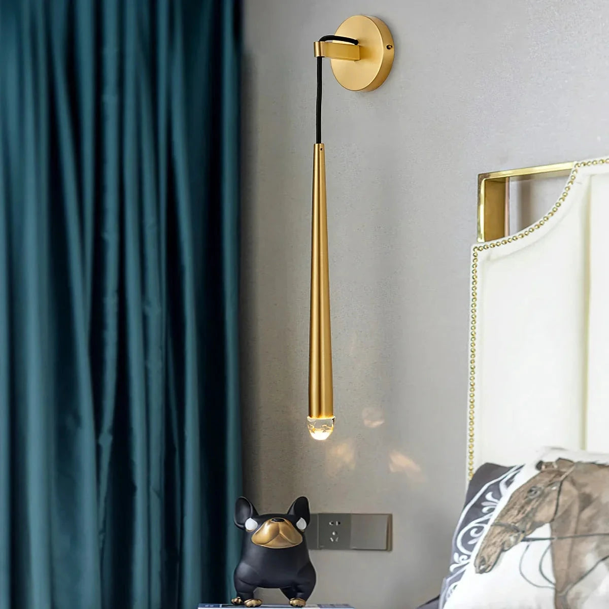 Minimalist Hanging Wall Sconce Over Blue Accent Wall
