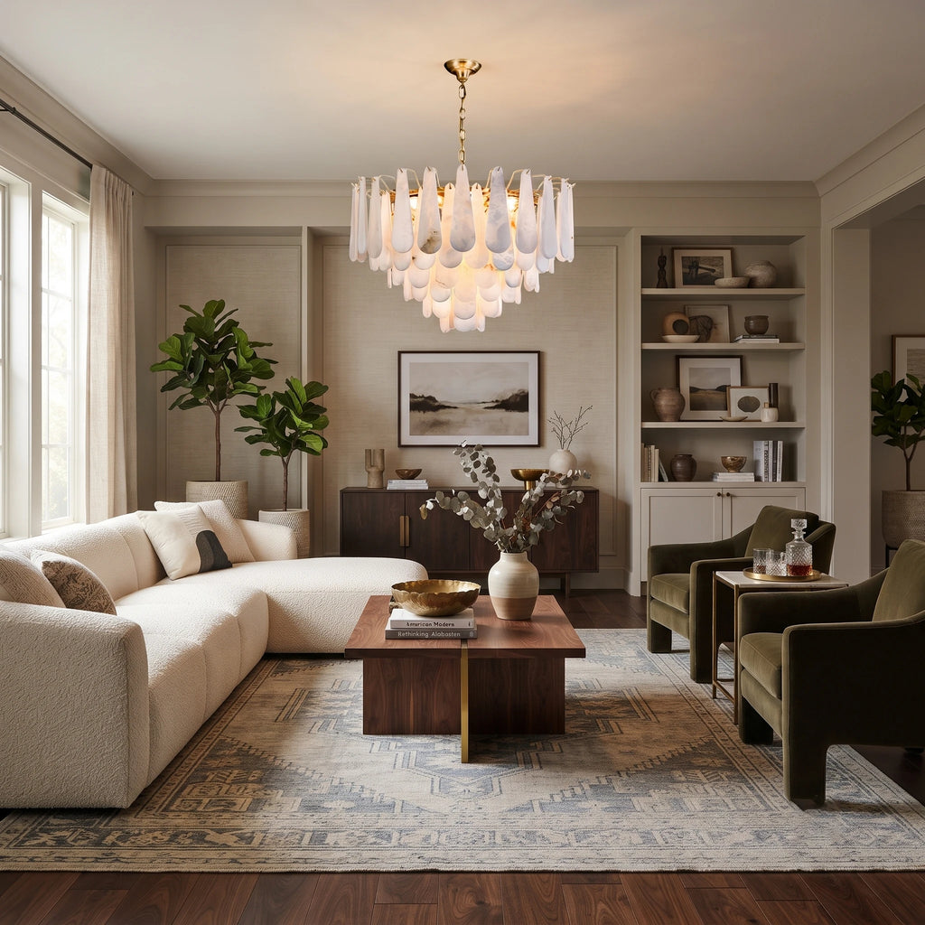 Brass Alabaster Teardrop Chandelier