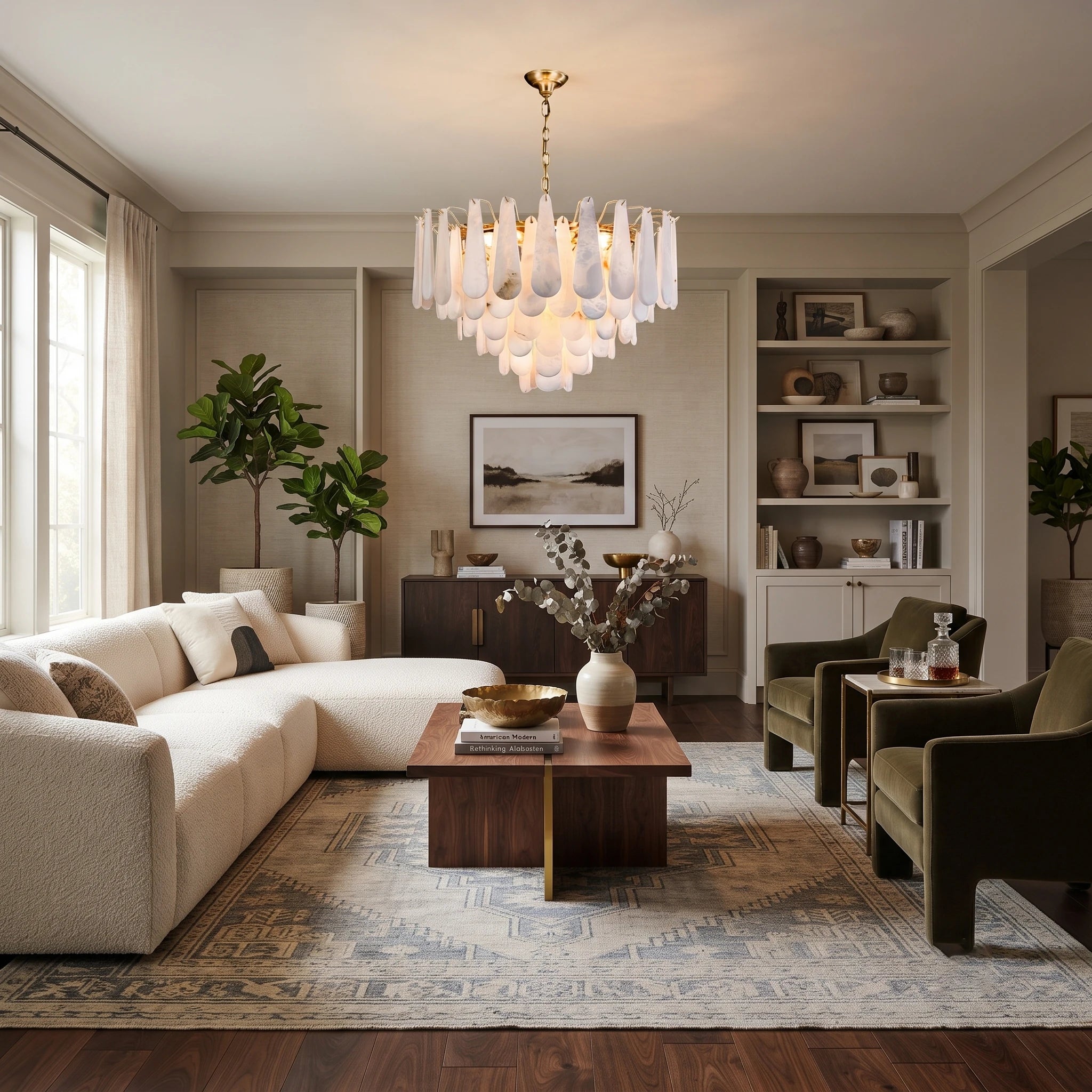 Brass Alabaster Teardrop Chandelier