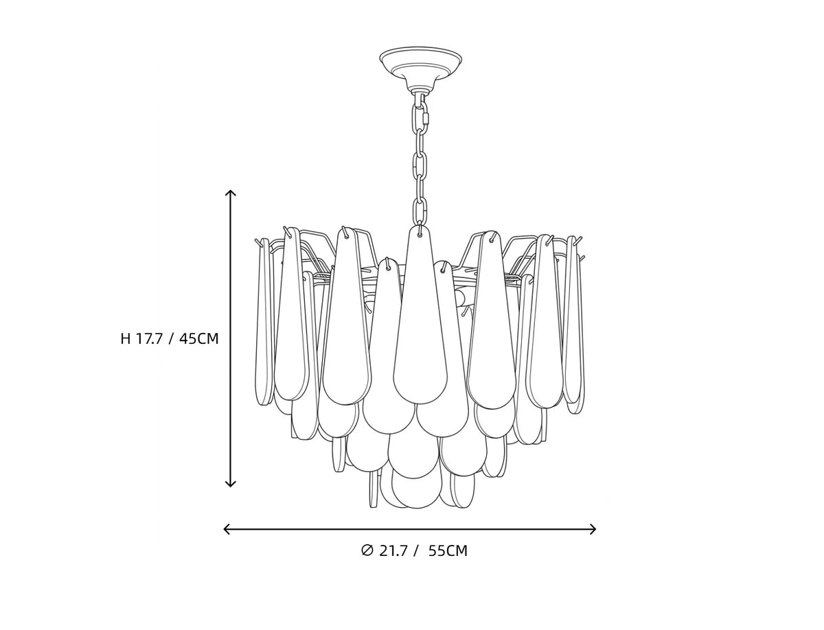 Alabaster Teardrop Chandelier Dimension Line Art Diagram