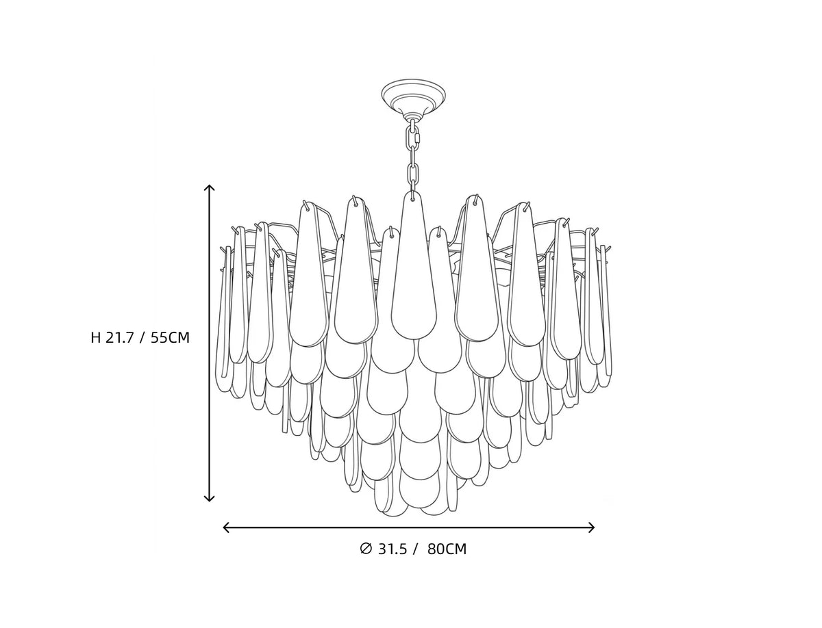 Alabaster Teardrop Chandelier Large Size Dimension Line Art Diagram