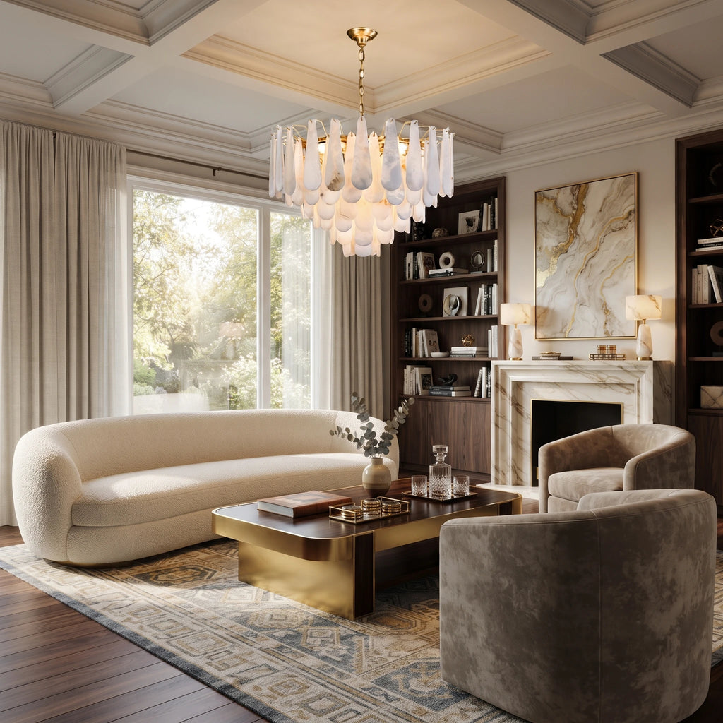 Brass Alabaster Teardrop Chandelier
